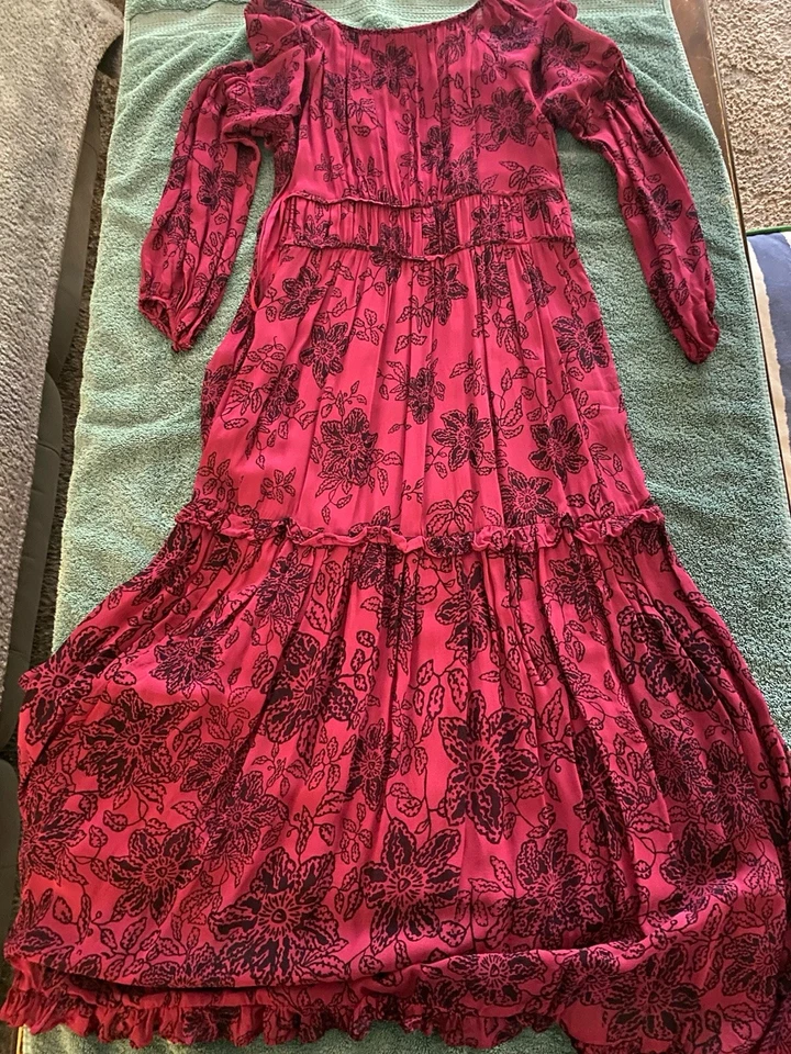 Maxi Vestido Anthropologie Maeve, Annabella Gasa Borgoña, Talla 4p. Foto 3 de 3