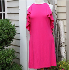 Ann Taylor Pink Halter Neck Sleeveless w Side Ruffles Keyhole Back w Tie Dress 6