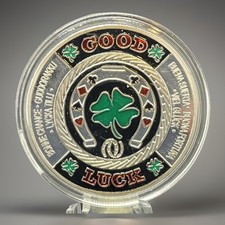 Gold Green Clover Good Luck Challenge Coin Poker Card Protector Golf Ball Marker