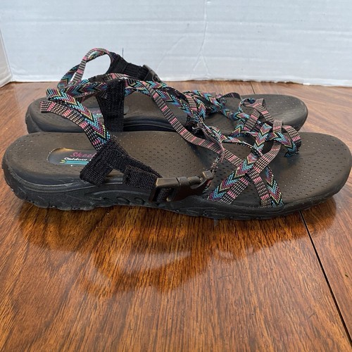 Skechers Sz 11 Women’s Reggae Loopy Blue Pink Strappy Toe Loop Sport Sandals - Picture 2 of 8