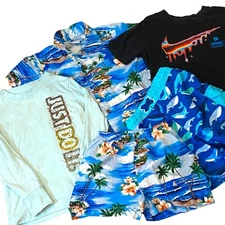 4T Boy Bundle Nike Tops Tropical Set Whale Swim Trunks Blue Summer Vacation Play