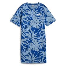 Puma Women's Essentials Palm Resort Graphic Short Sleeve T-Shirt Dress Blue M