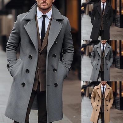 Herren Winter Zweireiher Revers Trenchcoat für Business für FREIZEIT Stil
