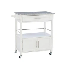 Linon Home Decor Caitlin Kitchen Cart 33.38" w/ Granite Top + Storage in White
