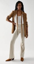 Free People Slim Penny Pull On Velvet Flares Ribbed Stretchy Creme Oat L NWT