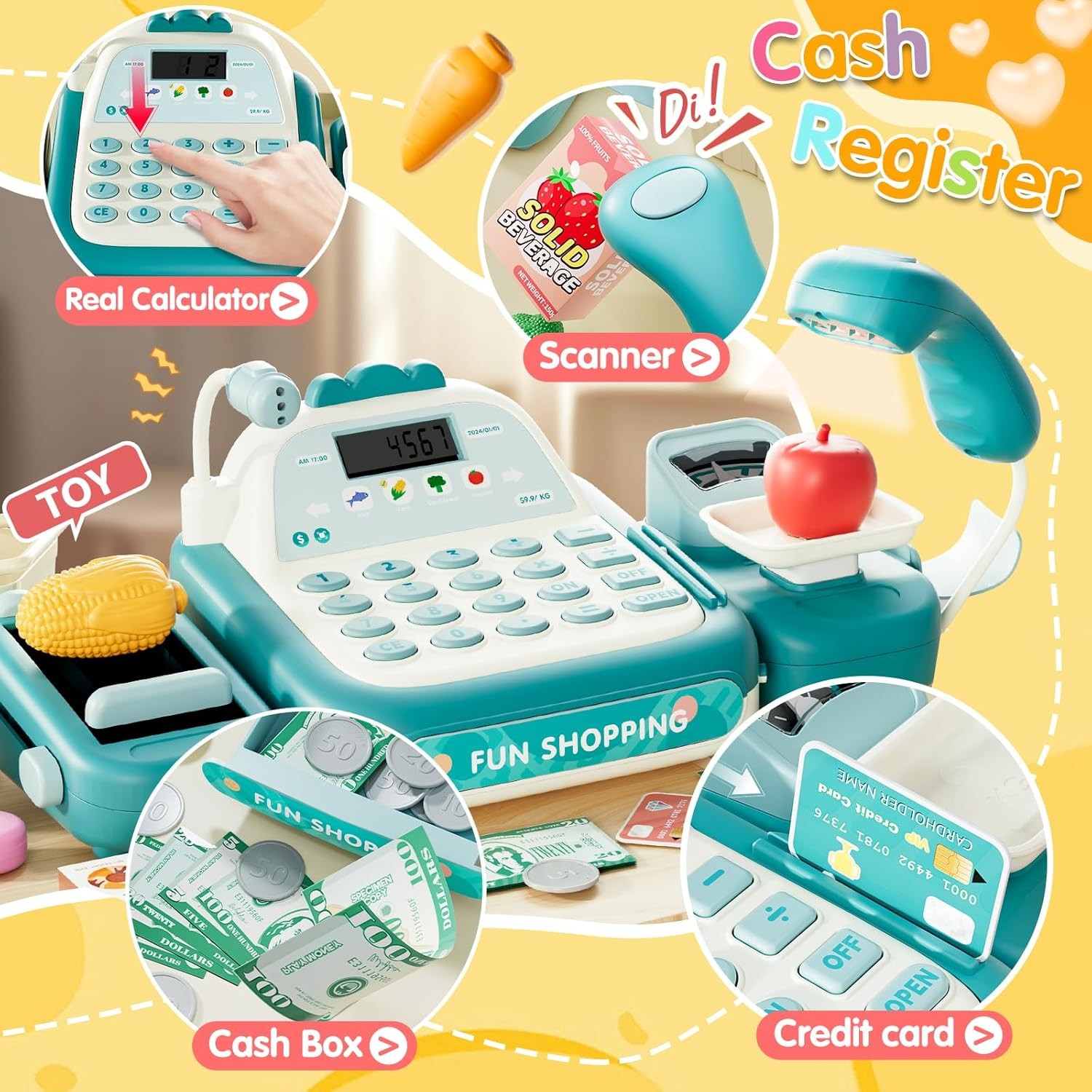 как выглядит 49PCS Pretend Play Cash Register Toy Set for Kids with Real... фото