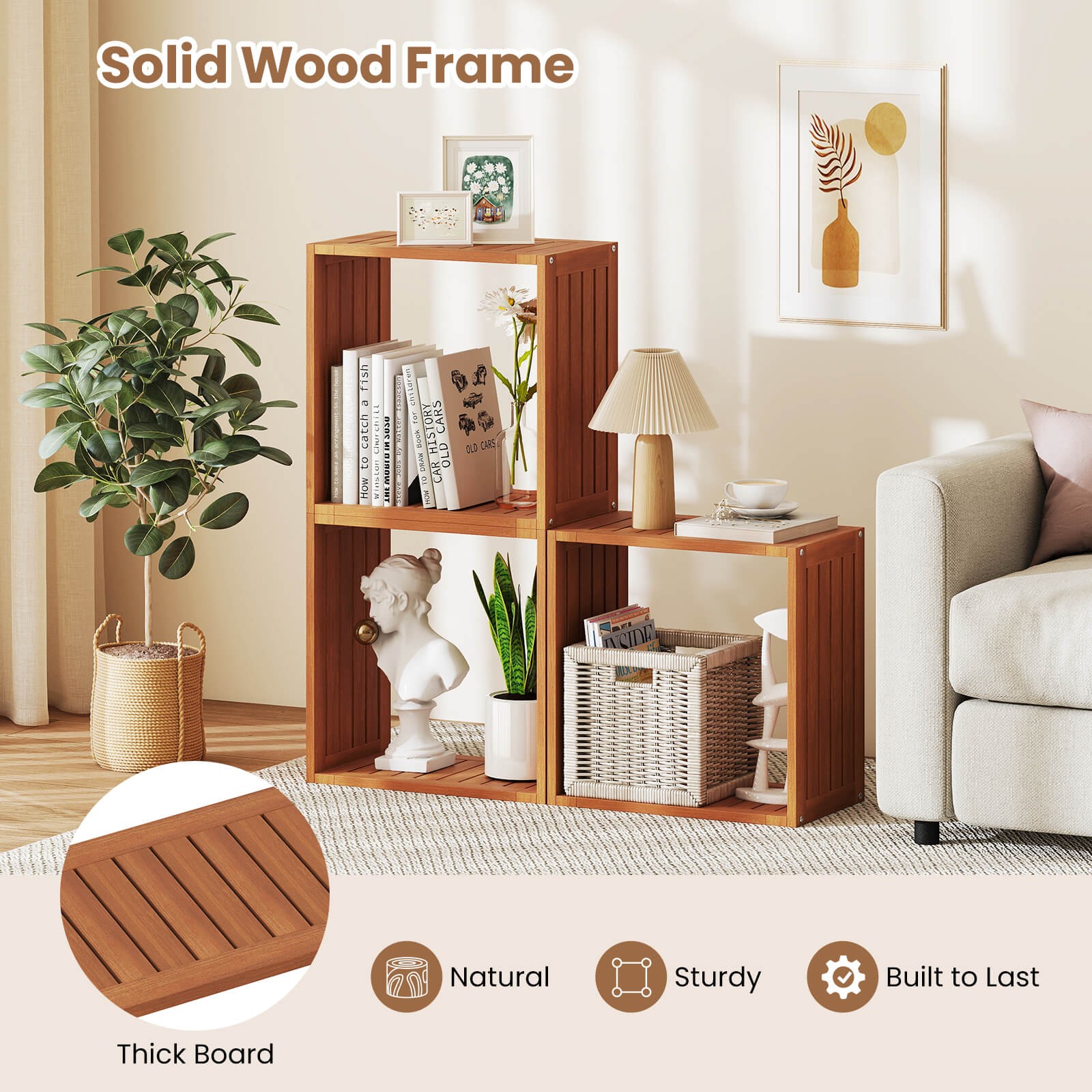 3 Cube Storage Organizers Stackable Bookcase Shelves for Small Spaces Teak