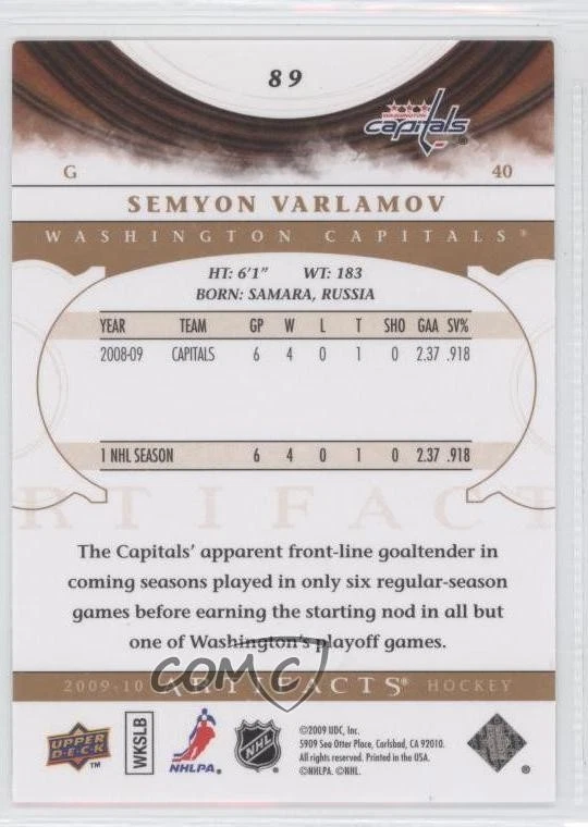 2009-10 Upper Deck Artifacts Semyon Varlamov #89 - Image 2 of 2