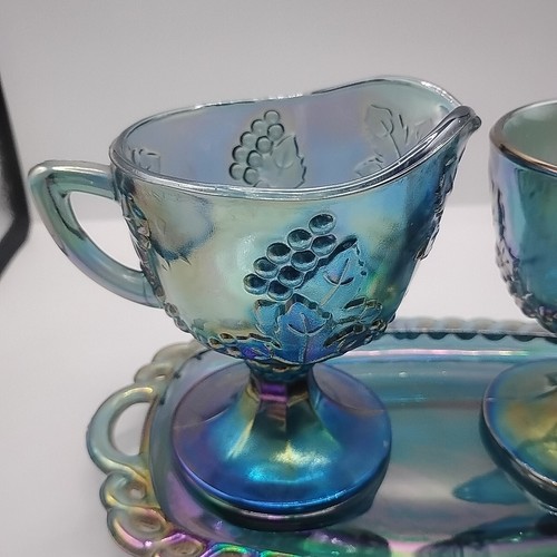 Crema de vidrio de carnaval Indiana azul/negro de colección, azúcar con placa inferior cosecha uva - Imagen 2 de 10