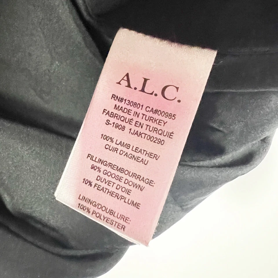 A.L.C. Abrigo Chaqueta Denver Cuero Genuino Acolchado Puff Cremallera Completa Cuello Alto Negro Foto 3 de 4