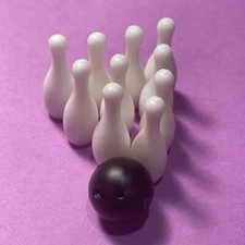 Miniature Plastic Bowling Set Pins Ball Dollhouse Kids Toy