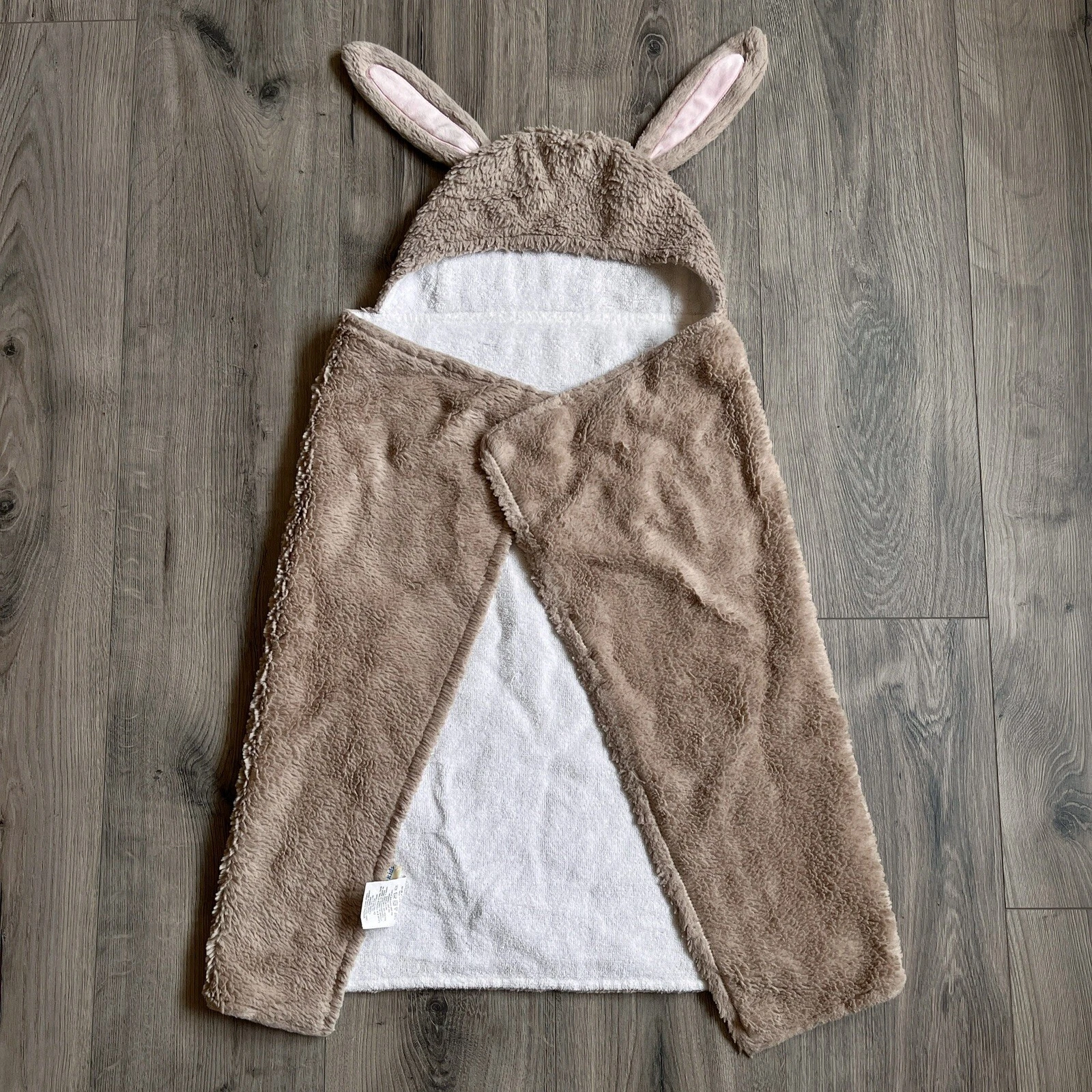 Pottery Barn Kids Bunny Ear Faux Fur Baby Hooded Towel 34 x 23 in