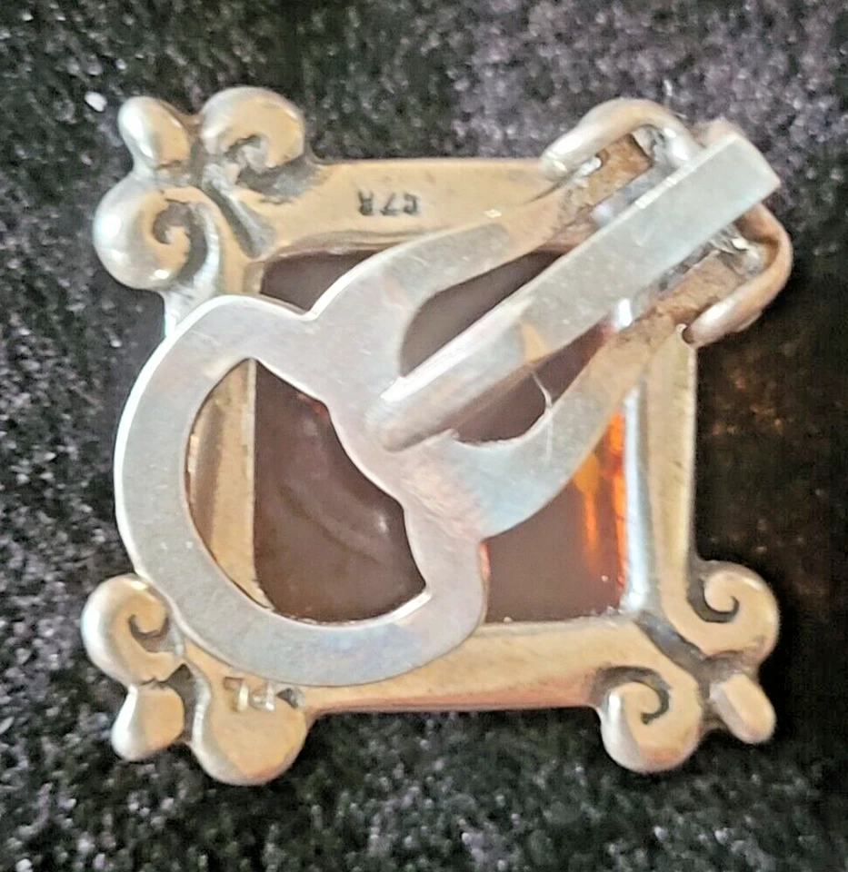 Vintage Amber Silver Clip On Earrings - .925 Silver - Image 2 of 3