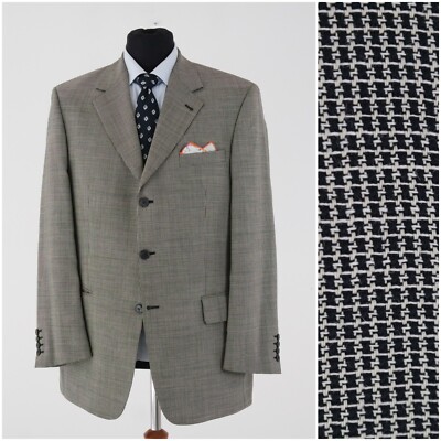 Herren MARIO BARUTTI Größe UK 42R Kariert Grau Wolle Seide Sport Mantel Blazer Jacke