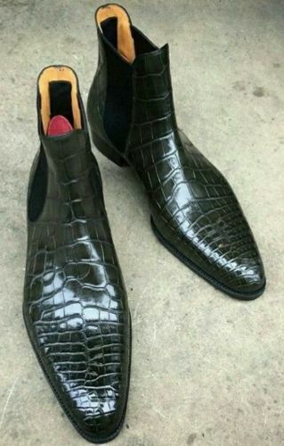 Mens Handmade Chelsea Black Leather 