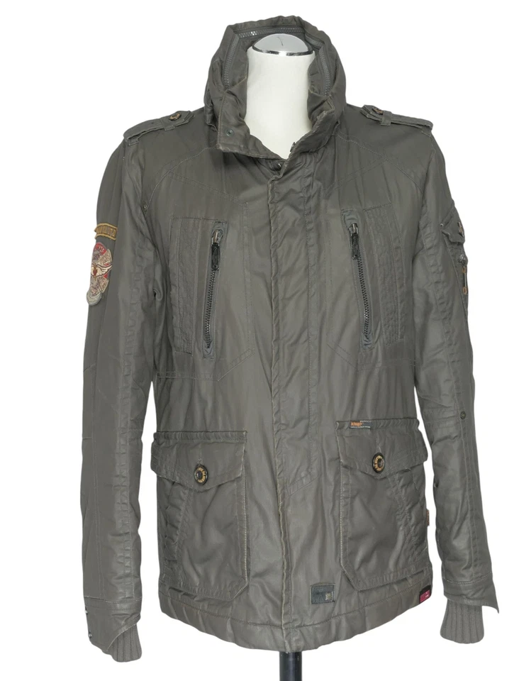 Khujo Herren Anorak Jacke Acetat M grau oliv leicht gefüttert Kapuze beschichtet - Bild 1 von 4