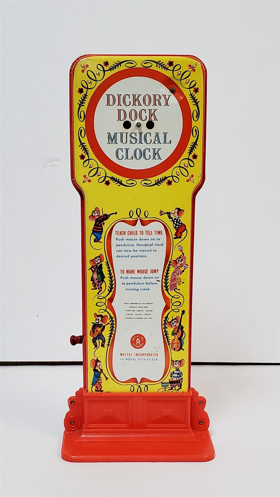 K365 VINTAGE 50'S/60'S MATTEL DICKORY DOCK MUSICAL CLOCK W/ ORIGINAL