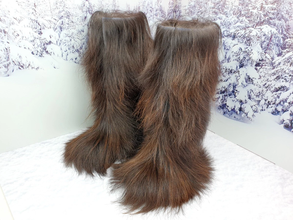 Knee shaggy women yeti boots Winter real goat fur Yeti boots Long fur boots