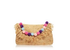 Btb Los Angeles Sera Pom Pom Raffia Fringe Clutch - Natural
