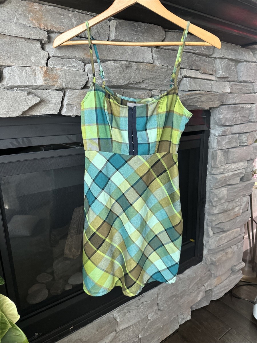 green plaid dress urban outfitters XS Mini Side Zip Adjustable Straps Sleeveless Slip dress