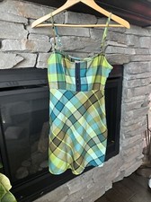 Urban Outfitters XS Green Plaid Mini Dress Side Zip Adjustable Straps Sleeveless