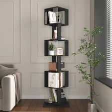 6 Tier Rotating Bookshelf Floor Rack Simple Bookcase with Acrylic Plate Decor
