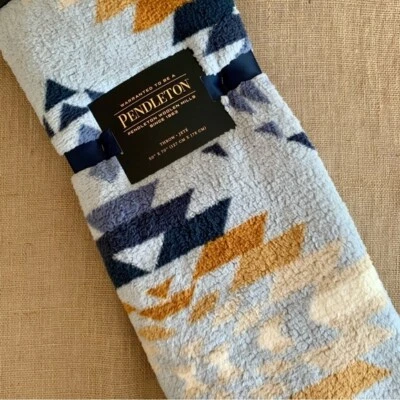 NWT Pendleton Peak Canyon Southwest Aztec Blue Multi Sherpa Throw Fleece Blanket