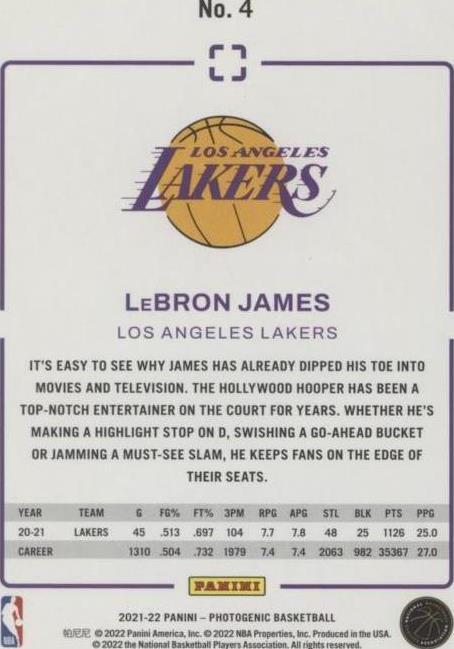 2021-22 Panini Photogenic - LeBron James #4 for sale | eBay