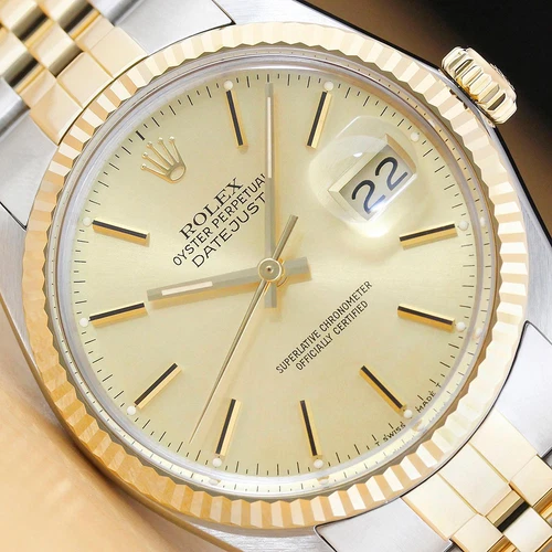 ROLEX MENS DATEJUST 16013 18K YELLOW GOLD STEEL CHAMPAGNE DIAL TWO TONE WATCH