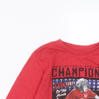 T-shirt Garçon Primark Rouge 8-9 Ans – Coton, Col Rond, Manches Longues – Foot
