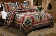 NEW! ~ COZY LOG CABIN LODGE RUSTIC SOUTHWEST WESTERN GREEN RED BROWN QUILT SET