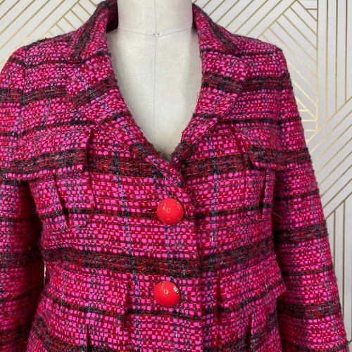 Kate Spade New York Pink Magenta Tweed Blazer Button Front Preppy Size 0 - Picture 7 of 11