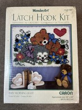 Vintage NOS Latch Hook Kit Rug Wall Hanging Bears Flowers Baby 4381 24x34 Caron
