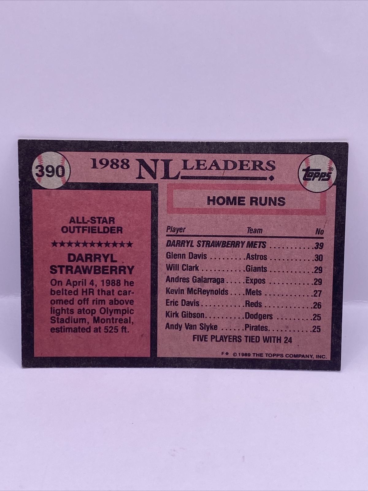 1988 Topps Darryl Strawberry 390 All Star Baseball Card New York Mets