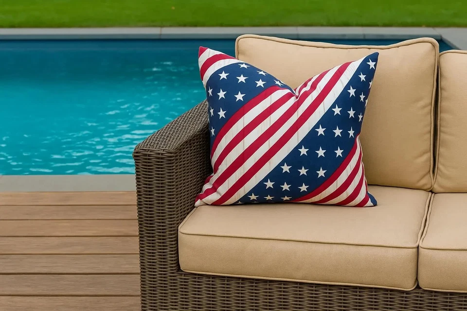 Funda de almohada bandera americana estrellas y rayas patrióticas, rojo blanco azul Foto 3 de 4