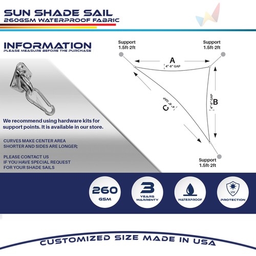 Beige 5-24FT Triangle Waterproof Sun Shade Sail Garden Pool Patio Cover - Picture 3 of 6