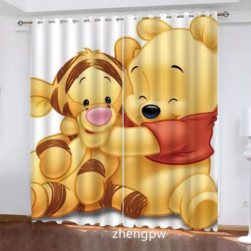 Paar dicke Thermo-Verdunkelungsvorhänge Winnie Puuh Cartoon Ring oben Ösen UK - Bild 6 von 28