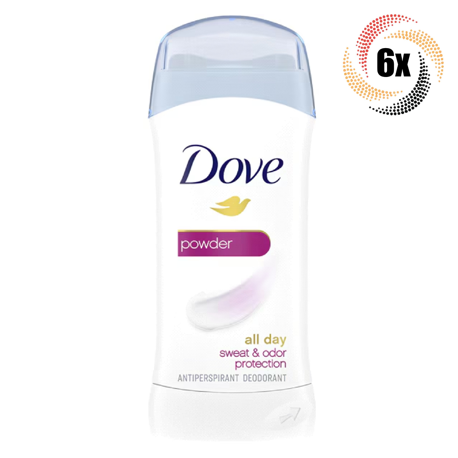 6x Sticks Dove Powder Scent All Day Sweat - Odor Protection Deodorant | 2.6oz