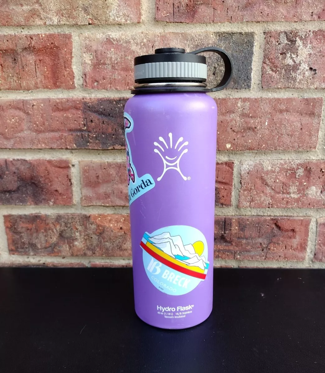 40 Oz 1.8L Hydro Flask Tumbler Cup Bottle With Stickers Purple