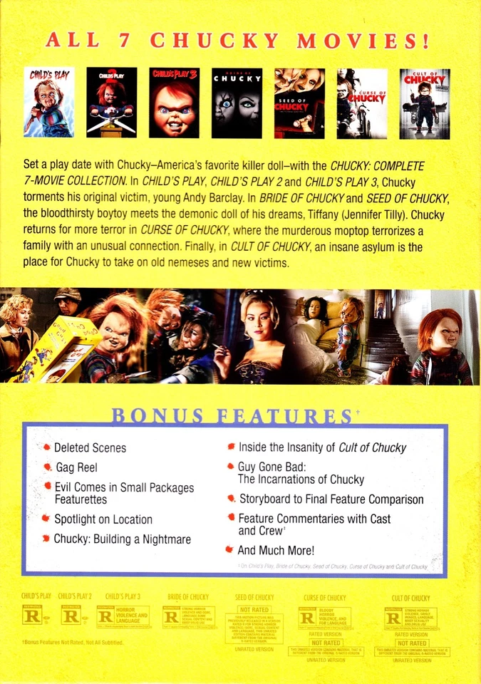 CHUCKY COMPLETE 7 MOVIE COLLECTION CHILD'S PLAY 1+2+3+4+5+6+7 New 7-Disc DVD SET - Image 2 of 3