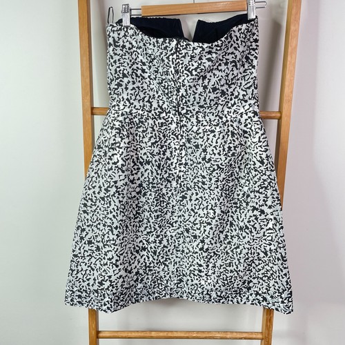 Scanlan Theodore Mini Dress Womens 10 White Black Fit & Flare Strapless V-Neck - Picture 5 of 12
