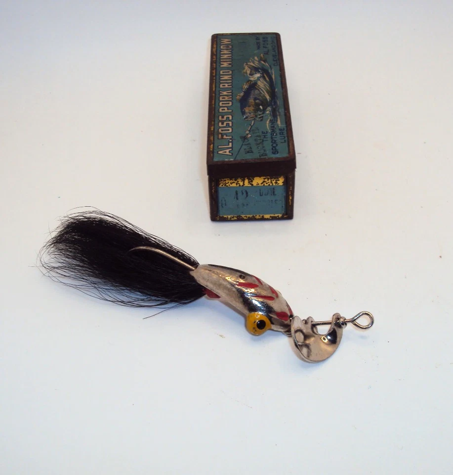 Винтажная рыболовная приманка AL Foss No13 Dixie Wiggler в оригинальной жестяной коробке 1930 - Изображение 2 из 4