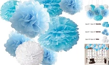 18pcs Tissue Hanging Paper Pom-poms, Hmxpls Flower Ball Wedding Party BLUE