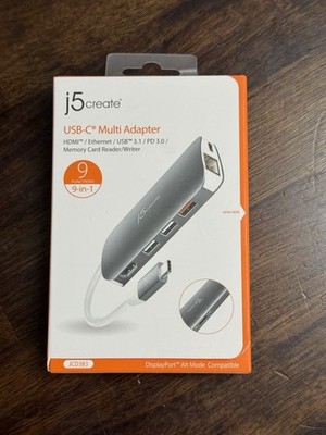 J5 Create USB-C Multiport Adapter 9-in-1 HDMI / Ethernet / Memory Card - JCD383