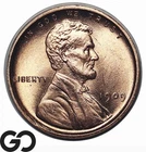 1909 VDB Lincoln Cent Wheat Penny, Lustrous Solid Gem BU++ RD, Full Red