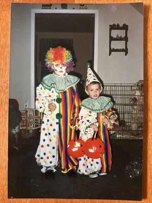 Halloween 1995 Kids In Costume ID'd Clowns Vtg Found Color Photo 6 x 4
