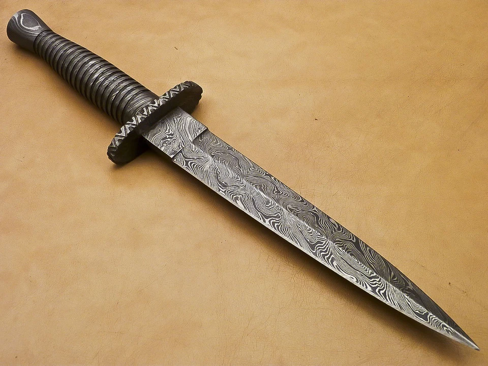 CUSTOM HANDMADE BRITISH STYLE DAMASCUS DAGGER JAGDMESSER MIT LEDERSCHEIDE - Bild 3 von 4