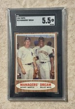 1962 Topps #18 Mickey Mantle & Willie Mays Managers Dream SGC 5.5 CENTERED