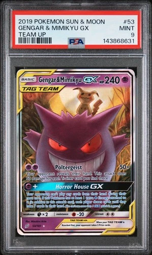 Gengar & Mimikyu GX 53/181 Pokemon Sun & Moon Tag Team Up #53 MINT PSA 9