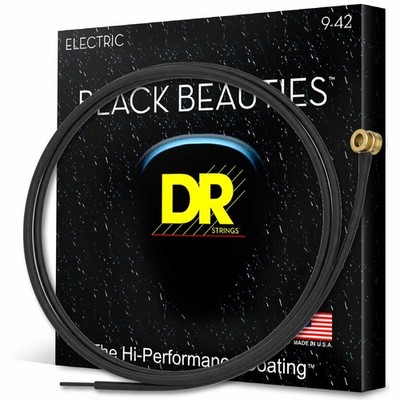DR Strings Electric Guitar Strings, Black Beauties-Black Coated, 9-42 (BKE-9)